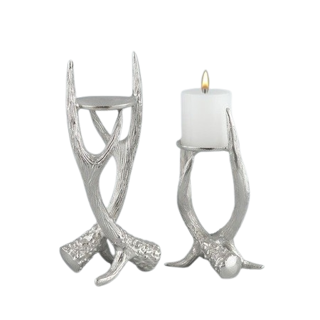  ALUMINIUM PILLAR CANDLE HOLDER SET OF 2 (POLISH)